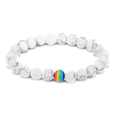 China Rainbow Stone LGBT Pride Beads Handmade Natural White Turquoise Bangle Bracelet TRENDY for sale