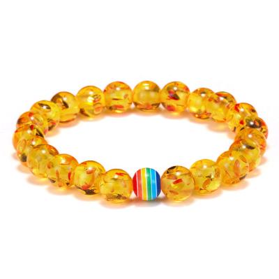 China Amber Beads Handmade Natural Rainbow Bracelet FASHIONABLE LGBT Pride Beads Bracelet for sale