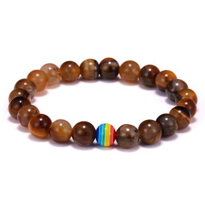 China Handmade Natural Stone TRENDY LGBT Pride Beads Tiger Eye Rainbow Bracelet Stone Beads Bracelet for sale