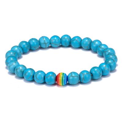 China FASHIONABLE Handmade Natural Blue Turquoise Stone Beads Bracelet LGBT Gay Pride Stone Beads Rainbow Bracelet for sale