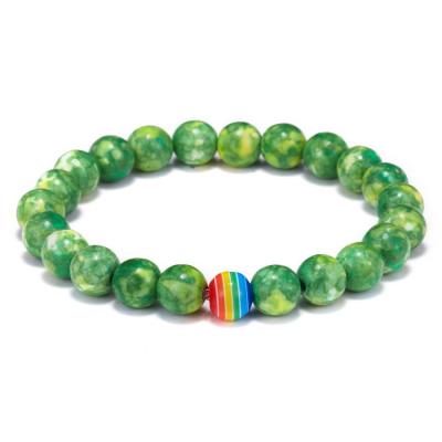 China Jasper Rainbow Stone Beads Handmade Natural Green Imperial Bracelet TRENDY LGBT Gay Pride Beads Bracelet for sale