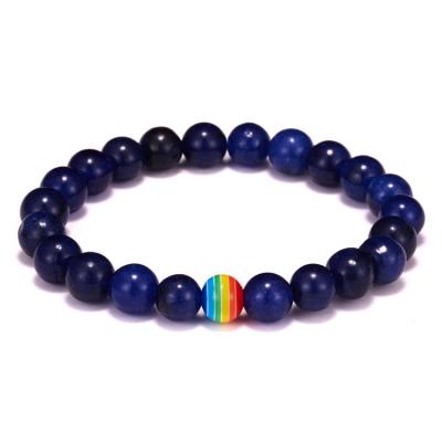 China FASHIONABLE Handmade Natural Blue Onyx Rainbow Stone Beads LGBT Gay Pride Beads Bracelet for sale