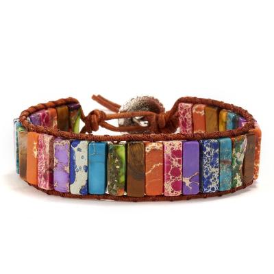 China FASHIONABLE Handmade Rainbow Jasper Leather Wrap Pride Bracelet for sale