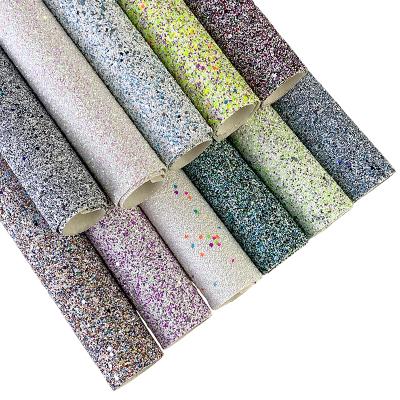 China Anti-rust Metallic Ultra Multicolor Two Tone Chunky Sequin Glitter Fabric Chunky Glitter Leather Sheets For Making DIY Hair Bow for sale