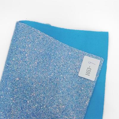 China Colorful Elastic Sparkle Chunky Glitter Synthetic Leather Fabric Bun/Sheet Elastic Backing For Making Garment/DIY Accessories for sale