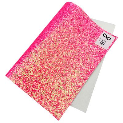 China Hot Wholesale Direct Fluorescent Neon Glitter Gradient Anti-rust Factory PU Chunky Synthetic Leather For Shoes Bags DIY Material for sale