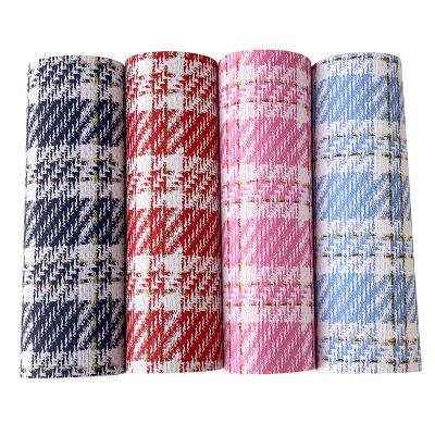 China Wholesale waterproof plaid weave printed PU vinyl leatherette cotton backing for making shoe bag coat for sale