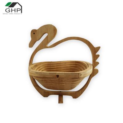 China Freshness Preservation Hot Selling Folding Wooden Apple Shaped Bamboo Fruit Basket for sale