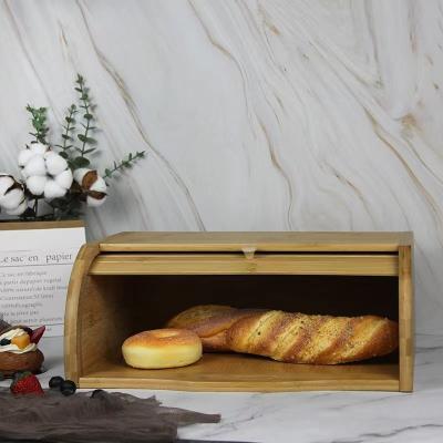 China Freshness Preservation Organic Bamboo Bread Storage Box Cylinder Desktop Wooden Bread Holder With Handle for sale