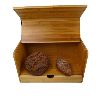 China New Arrival 2-Tier Large Bamboo Bread Storage Box Freshness Keeping Wooden Food Rack With Metal Handle And Drawer for sale