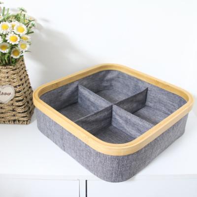 China Modern 4 Compartment Cloth Tie Sock Holder Bamboo Men's Organizer Home Perfume Underwear Makeup Storage Box for sale