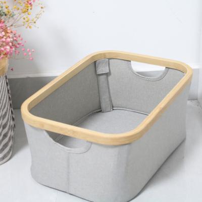 China Sustainable Food Storage Box Fabric Containers Folding Design Small Square Bamboo Basket With Handle for sale