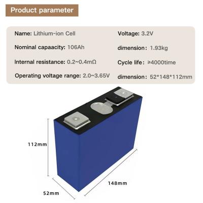 China 3.2V 106Ah LiFePO4 Celdas de batería de iones de litio Alta densidad de energía en venta