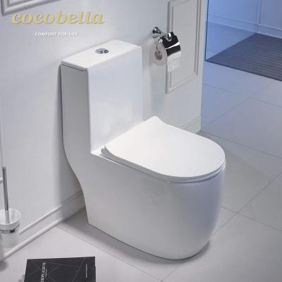 China Modern western one-piece washdown Double-flush ceramic bathroom closestool p-trap toilet for sale