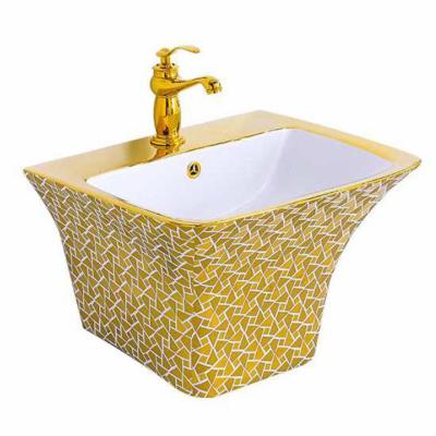 China Modern One Piece Bathroom Ceramic Wall Mounted Sink Basin Wall Hung Wash Hand Pedestal Sink for sale