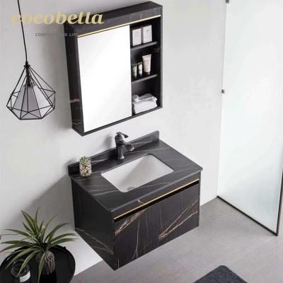 China COCOBELLA Modern Design Single Sink Bath Cabinet Bathroom Vanity Set Hotel Furniture Mirrored Cabinets Graphic Design Rectangle for sale