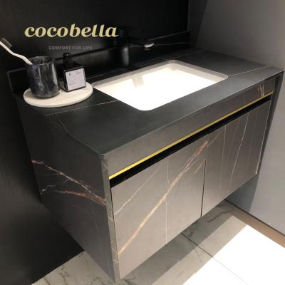 China Modern Bathroom Cabinets With Wooden Mirror Toilet Vanity Cabinet Modern Wall Mounted Cocobella Hotel Rectangle Rock Bean Cheap Price for sale