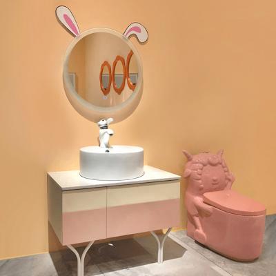 China Pale Pink Modern Bathroom Vanities Kids Wall Mounted Modern Round Combo Cabinets Bathroom Vanities Stainless Steel Solid Wood Hotel Combo for sale