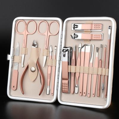 China Personal Care 18 Pieces Nail Art Kits Set Professional Nail Pedicure Manicure Set Rose Gold Manicure Care Set for sale