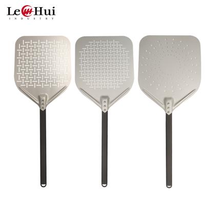 China Metal Rectangular Perforated Aluminum Pizza Peel Folding Pizza Skin Folding Pizza Skin Transfer Shovel Stored Rotating Adjustable Pallet en venta