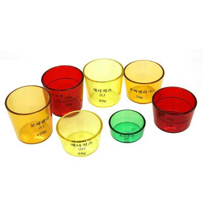 China Disposable Sauce Cup 100 Measuring Cup Set Food 90 70 55 50 45 25 20g Weighing Digital Scale Colored Plastic Measuring Cups zu verkaufen