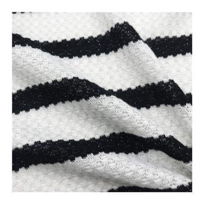 China 2022 Shrink-Resistant New Style Durable Knitted 200gsm Yarn Dyed Black And White Metallic Silk Stripe Waffle Plaid Fabric For Sweater for sale