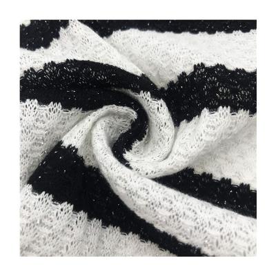 China 200gsm Polyester Metallic Silk Fabric Self-Delivery Knitted Shrink-Resistant Yarn-Dyed Black And White Stripe Waffle Fabric For Sweater for sale