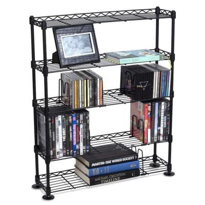 China Modern 5 Tier CD Storage DVD Shelf Free Standing Steel Display Stand For Living Room for sale