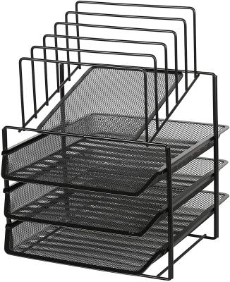 China Desktop Wire Mesh Stored Organizer 3 Layers Sliding Letter Trays Sorter Desk File Paper Holder for sale