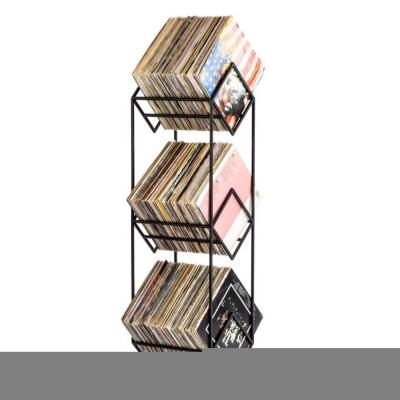 China Home Standing Type Viable Metal 3 Tier Pocket Vinyl Record Storage Rack Rack for sale