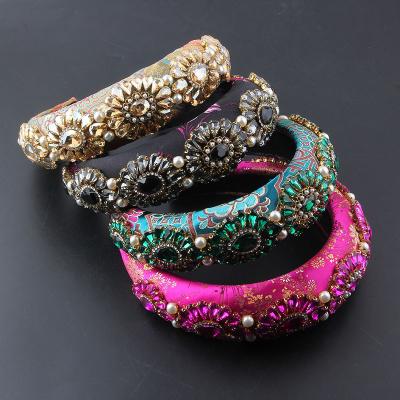 China New Non-slip Headwear Fashion Flower Cloth Sponge Full Rhinestone Flower Headband Ladies Party Hair Accessories Light Luxury 91 for sale