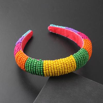 China Women's Baroque Headwear Woman 49 Headwear Circle Hairband Sponge Headband Fashion Non-slip Luxury Handwoven Beaded Hair Accessories for sale