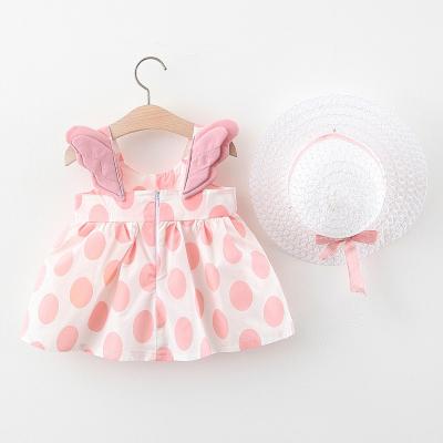 China Wholesale Cheap Summer Beach Sleeveless Casual Dresses Washable Wing Dress Polka Dot Cotton Smocked Dress For Babies for sale