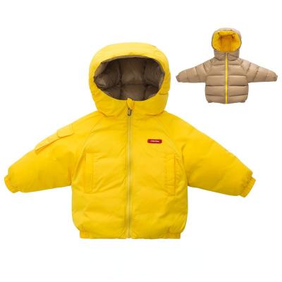 China Sustainable Fashion Hooded Baby Down Jacket Thick Outwear Reversible For Warm Winter for sale