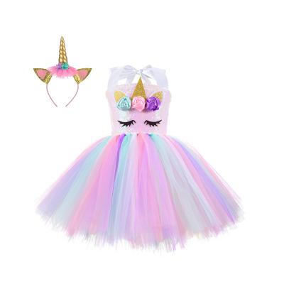 China Washable Halloween Cosplay Costume Children Princess Dress Girls Birthday Party Unicorn Tutu Dress for sale