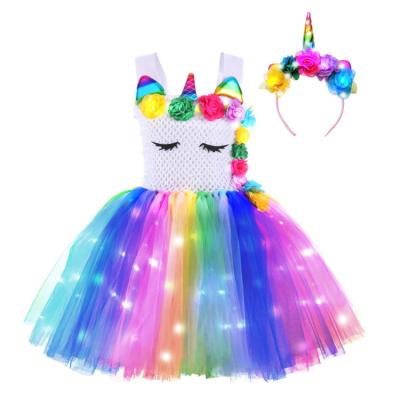 China Washable Teenagers Kids Party Wear Dress Princess Borders Light Unicorn Dresses LED Tutu Dress Babies Birthday Party For Kids for sale