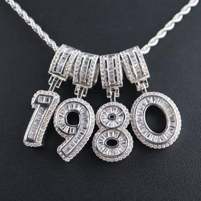 China Trendy Sterling Silver Baguette Diamond Iced Out Number Pendant for sale