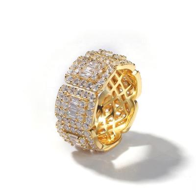 China Hiphop Gold Plated Mens Diamond Iced Out Hip Hop Eternity Band Ring for sale