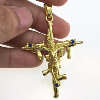 China Hip Hop 18k Gold Plated Stainless Steel Jesus Crucifix Pendant for sale