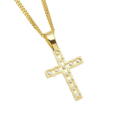 China Trendy 18K Gold Plated Bling Diamond Cross Pendant Necklace for sale