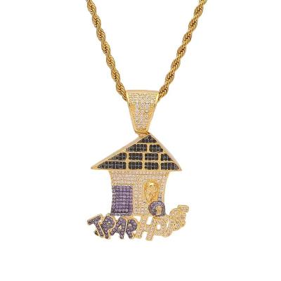 China Fashionable Custom Jewelry Diamond Gold Trap House Pendant Necklace for sale