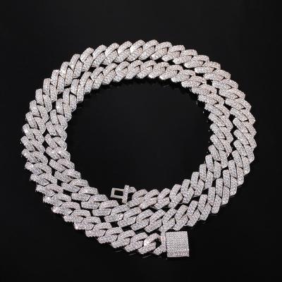 China High Quality 18k Gold Plated 925 Sterling Silver Diamond 10mm Cuban Prong Chain Necklace for sale