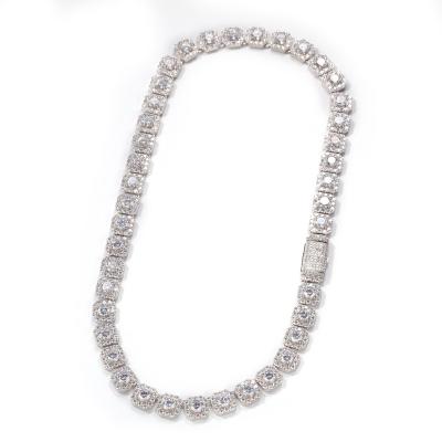 China High Quality 18k Gold Plated Diamond Cluster 925 Sterling Silver Tennis Necklace Chain Jewelry for sale