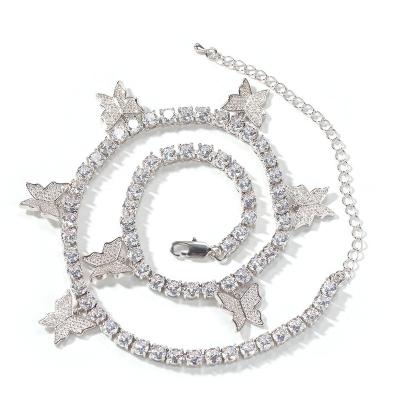 China High Quality Fine Jewelry 925 Sterling Silver Diamond Cluster Tennis Butterfly Chain Necklace for sale