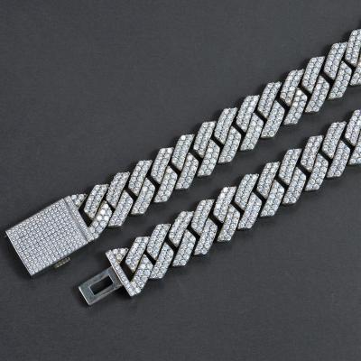 China Hiphop Stainless Steel Ice Necklace Cuban Jewelry 20mm Diamond Fork Link Chain Necklace for sale