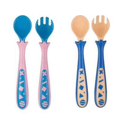 China Viable Wholesale BAP Free Colorful Twisted Baby Spoon and Fork Utensil Set for sale