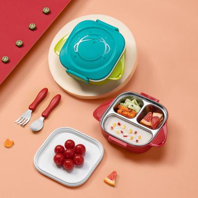 China Infant Baby Feeding Set Children Stainless Steel Constant Temperature Lunch Plate Box for sale