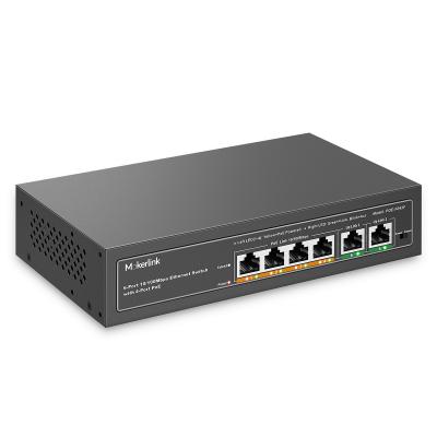 China Port PoE Switch PoE Uplink with 4 PoE+, 2 MokerLink 6 Port, 78W, Metal Fanless Socket and Gaming Network Switch for sale