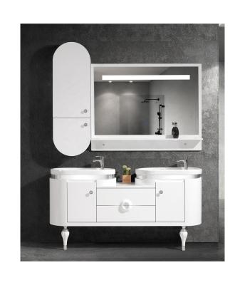 China New Modern Floor Standing Double Sink PVC Modern Bathroom Cabinet With Led Mirror for sale