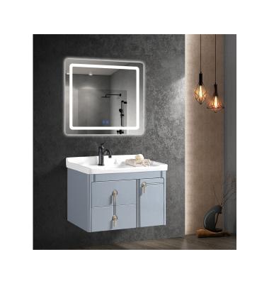 China Modern Hot Sale PVC Bathroom Wall Mounted Single Vanity With Led Mirror Light for sale